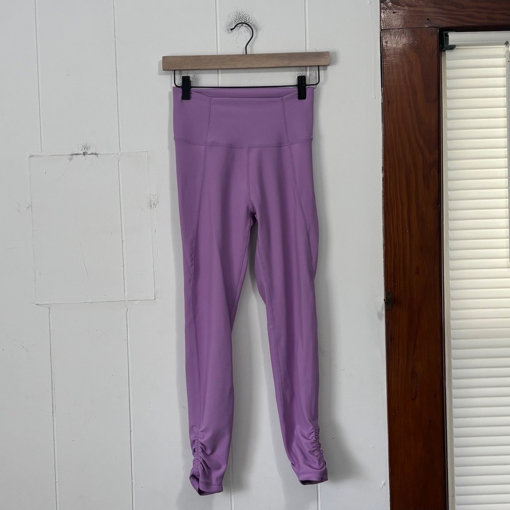 Wilo The Label Womens Purple High Rise Ribbed Ruched Ankle Leggings Size S